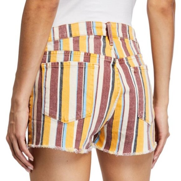 FRAME Le Cut Off Painterly Stripe Shorts, Multicolor - Picture 2 of 2